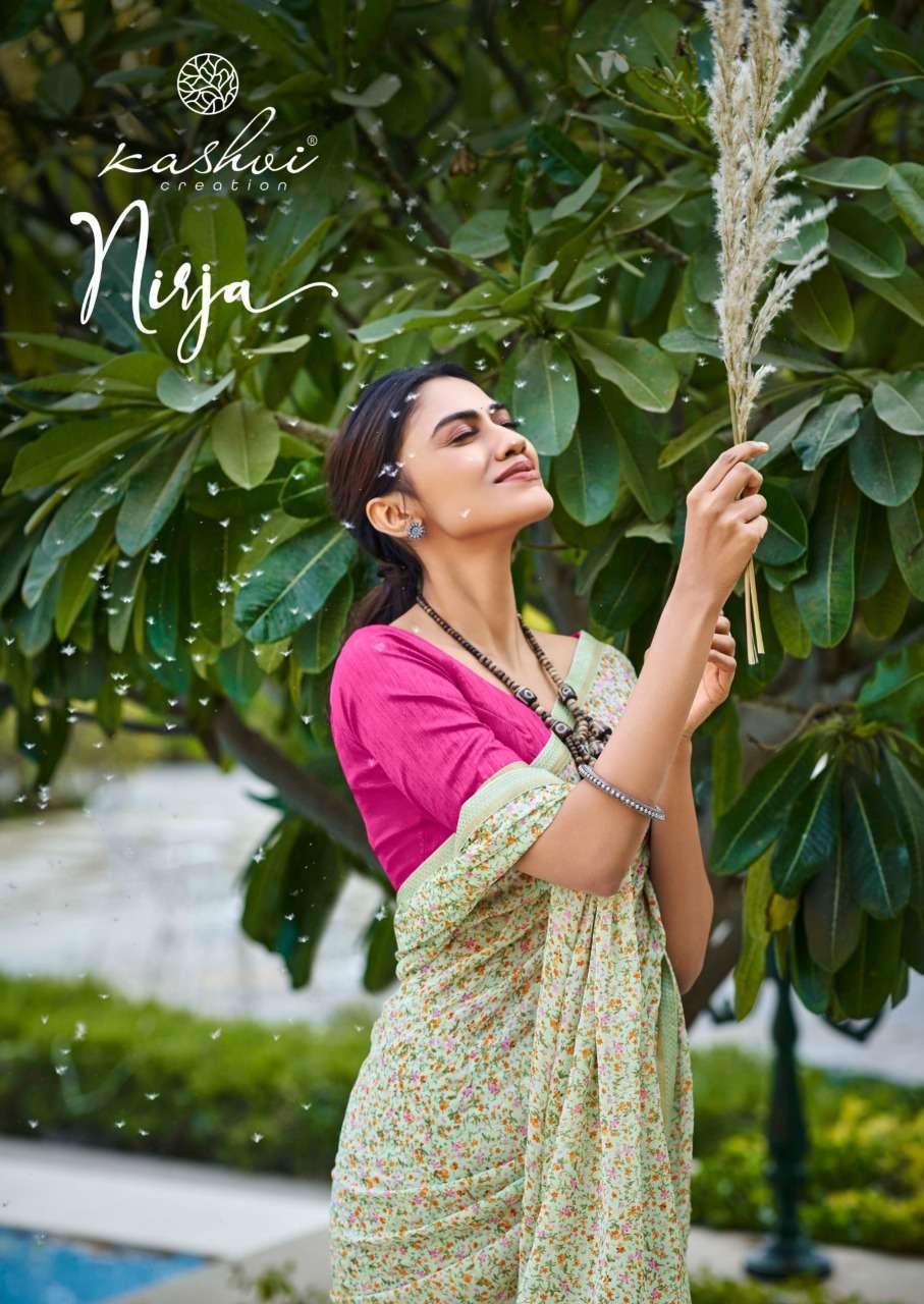 kashvi nirja series 9801-9808 pp moss with zari saree