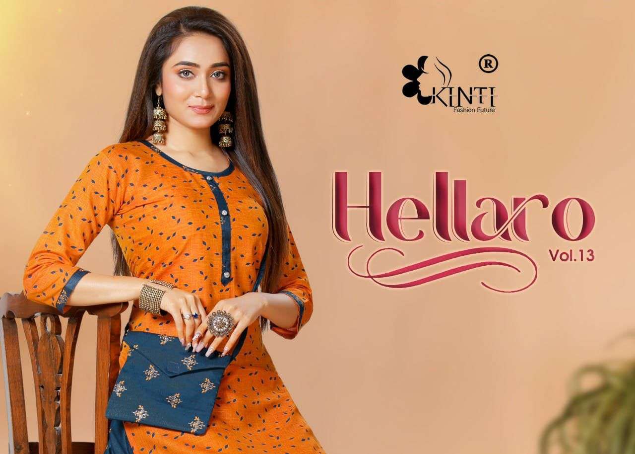 kinti hellaro vol 13 series 1301-1308 Reyon two tone Foil Print kurti