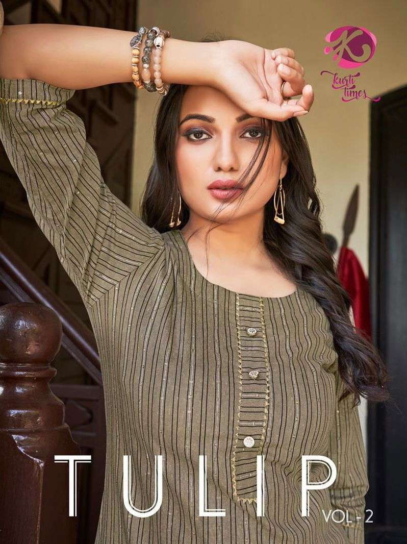 kurti times tulip vol 2 series 3006-3010 Cotton with sequence work kurti