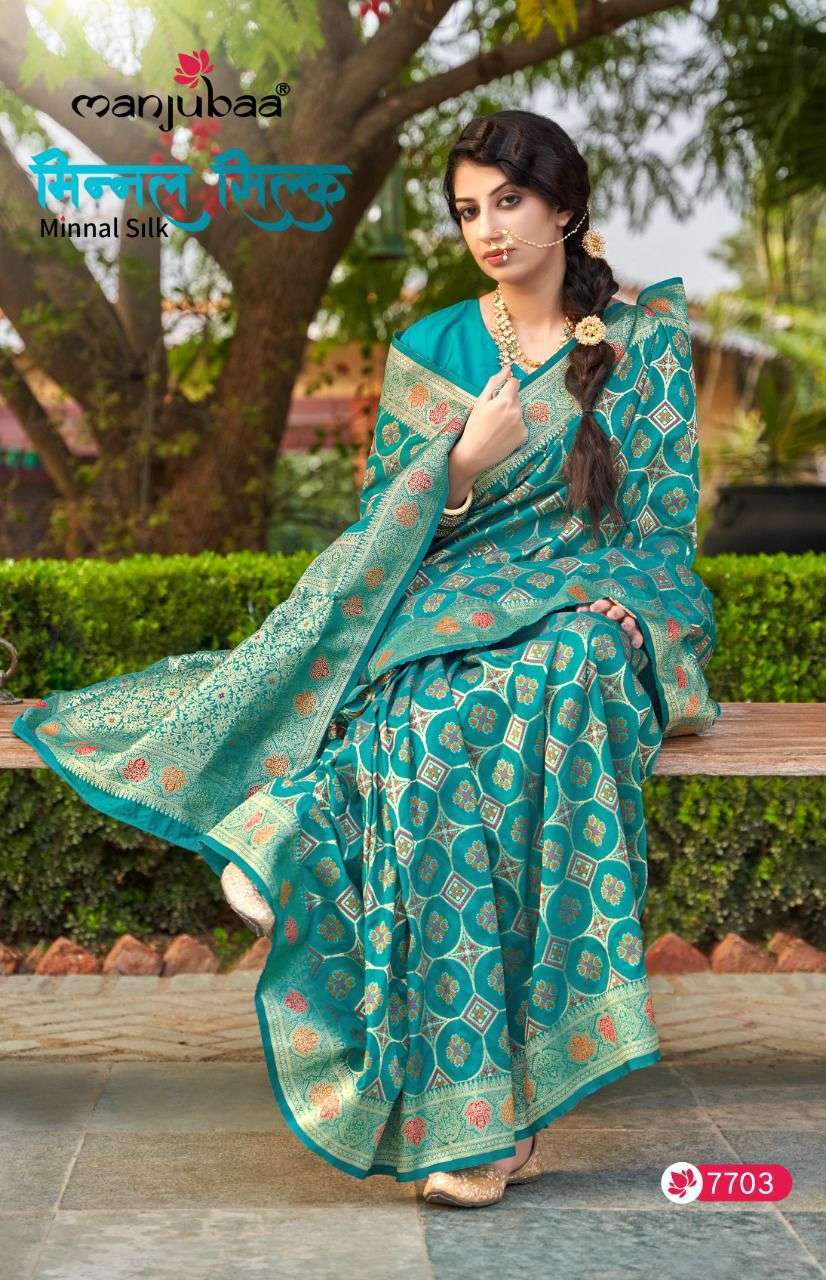manjubaa minnal silk series 7701-7707 Banarasi Soft Silk saree