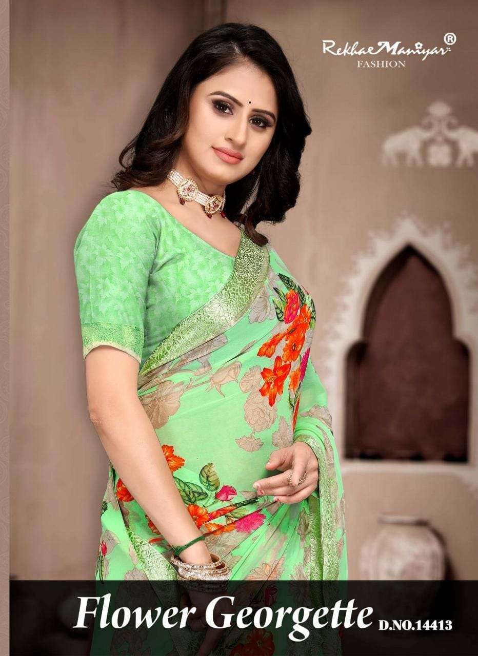 rekha maniyar flower georgette series 1001-1008 heavy weightless saree