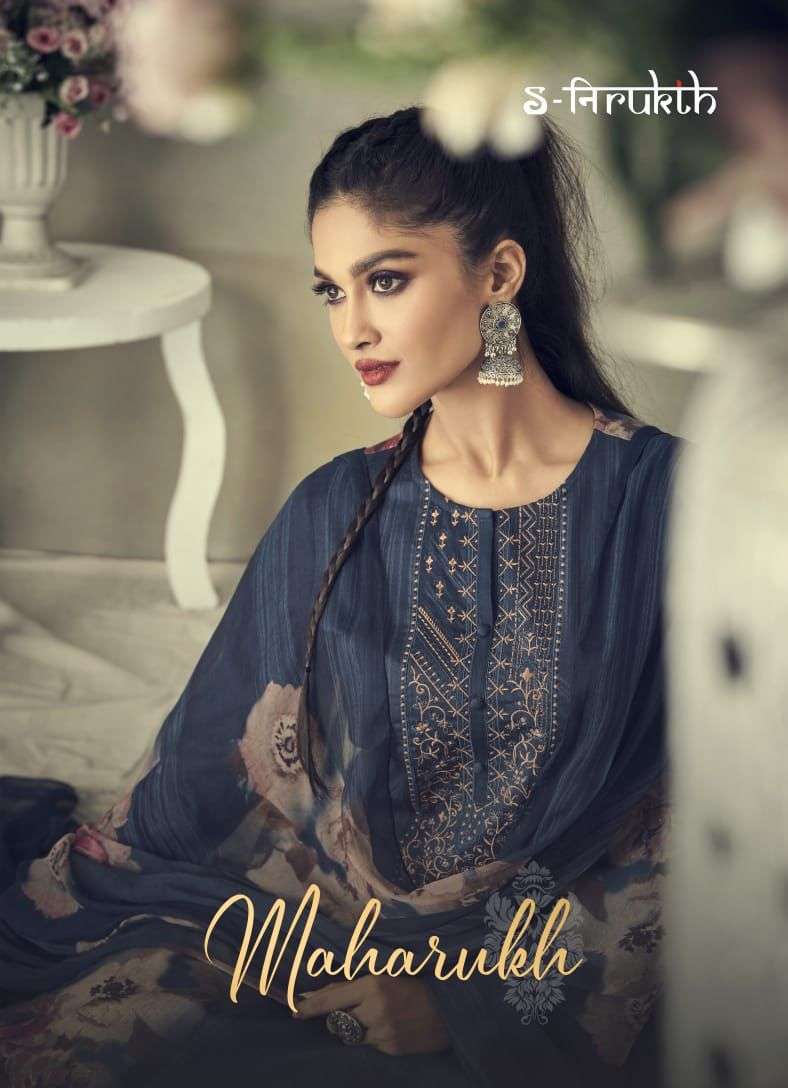 s nirukth maharukh cotton satin heavy print embroidery suit