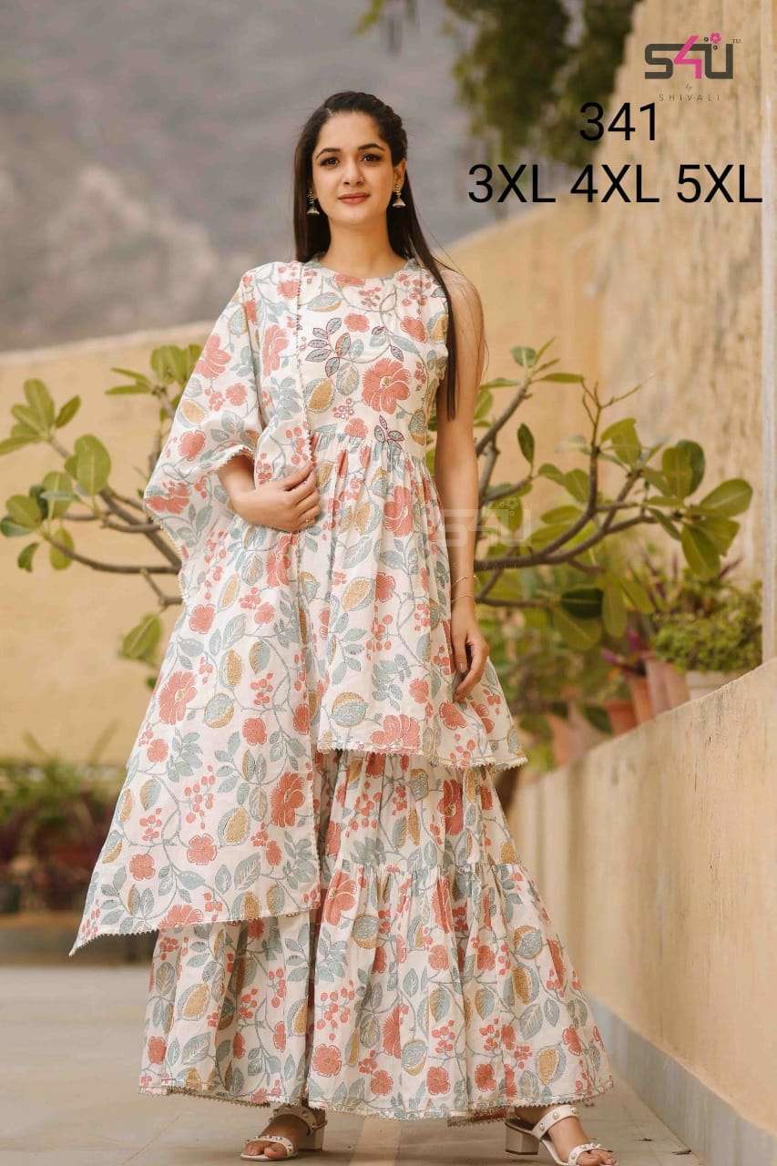 s4u 341 design combo set kurti with palazzo and dupatta