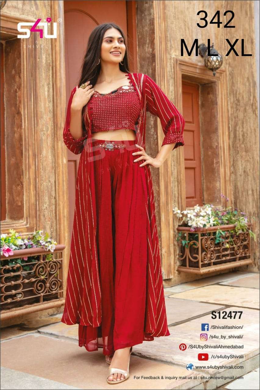 s4u 342 design combo set of crop top with plazzo and jacket