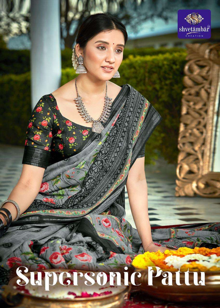 shvetambar supersonic pattu series 01-09 linen silver saree
