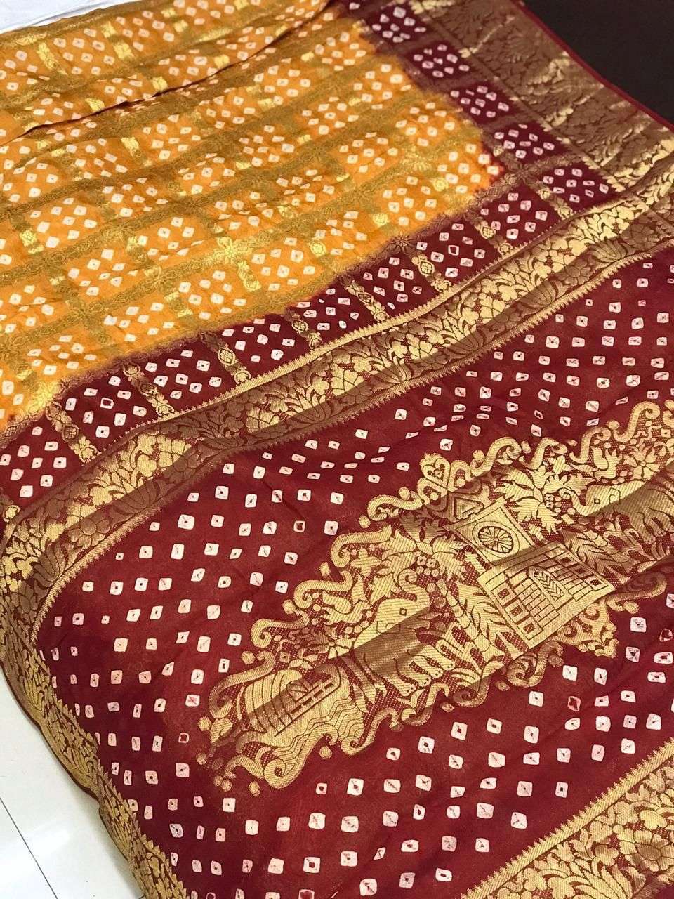 SSM BANDHANI SAREE DESIGNER ART SILK HEAVY CHEX GHARCHOLA SAREE