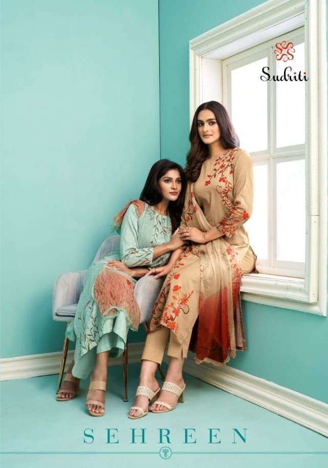 sudriti sehreen cotton satin digital print with handwork suit 