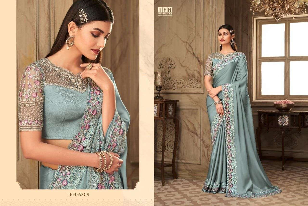 tfh saffron story 2nd edition series 6301-6316 embroidery saree 