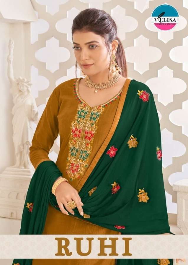 velisa ruhi series 2801-2804 pure chinon silk suit