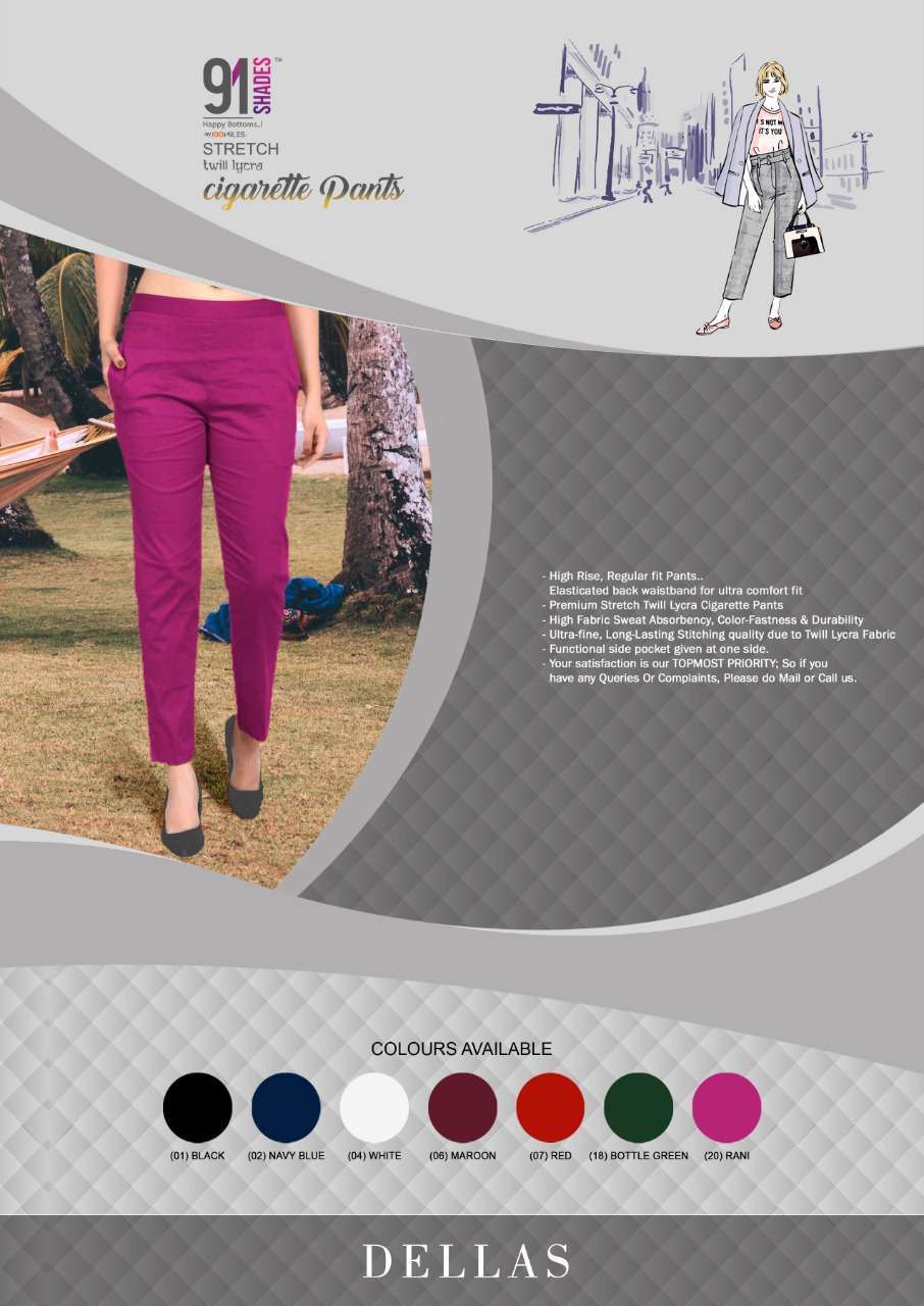 91shades dellas Stretch Lycra Spun Fabric Cigarette Pants