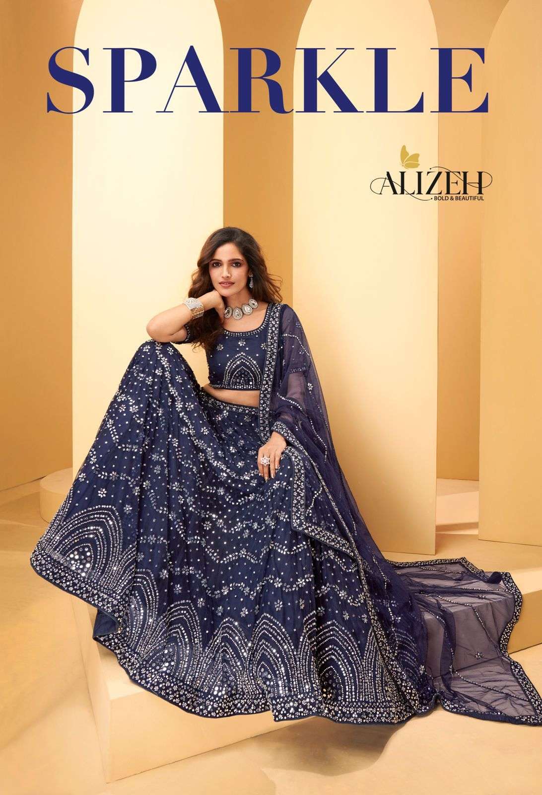 ALIZEH SPARKLE VOL-1 DESIGNER NET LEHENGA 