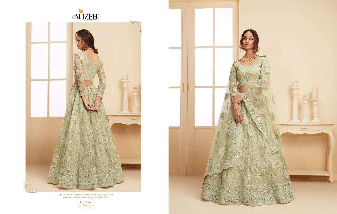 ALIZEH THE WHITE BRIDE 1004-G DESIGNER NET LEHENGAs