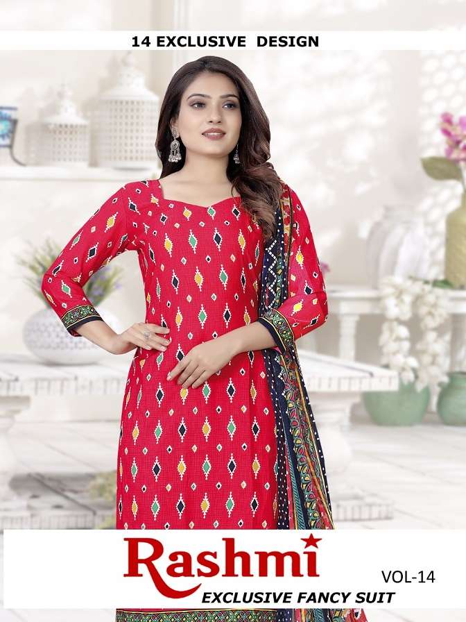 Amit Rashmi Vol-14 series 1001-1014 synthetic printed suit