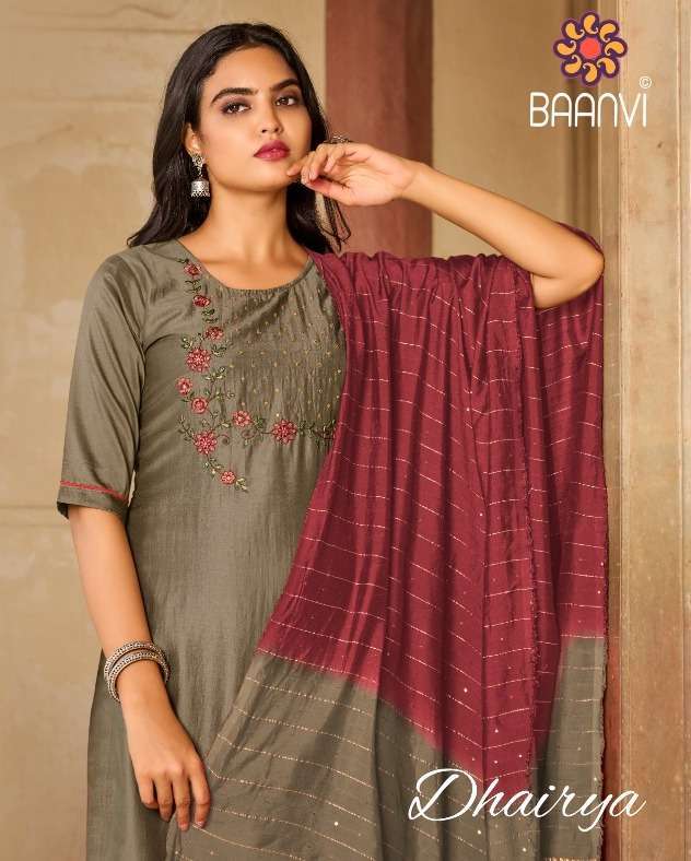 baanvi dhairya series 101-104 chinon silk readymade suit 