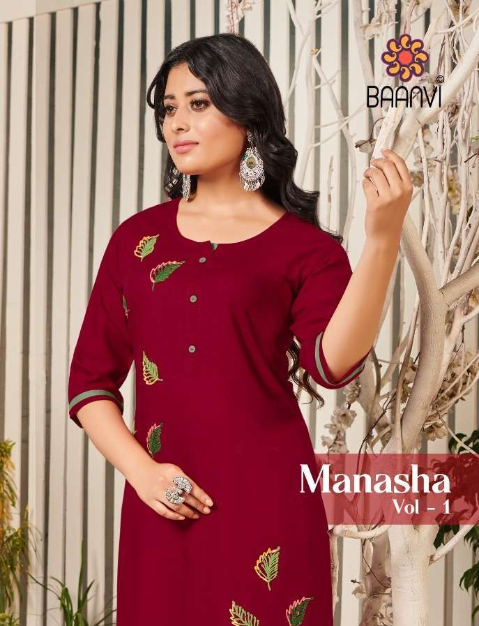 baanvi manasha vol 1 series 101-108 rayon slub embroidery kurti 