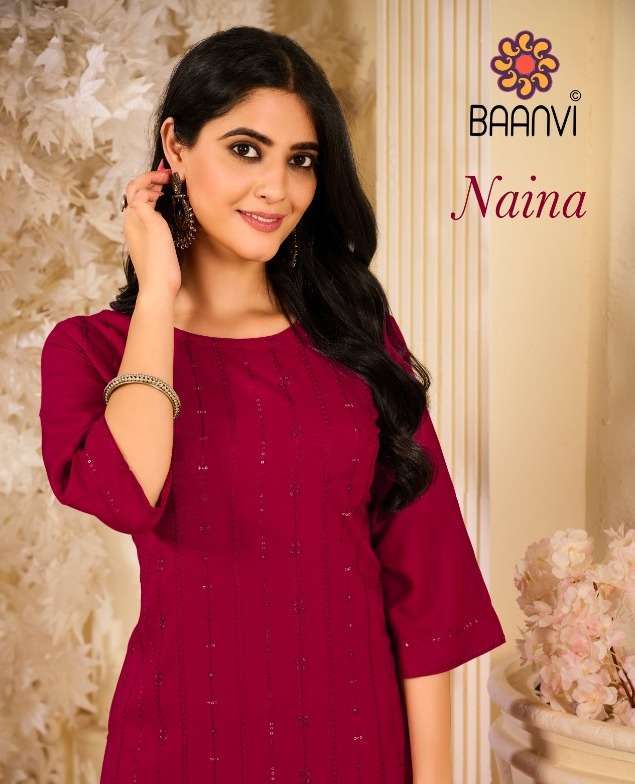 baanvi naina series 101-104 rayon with embroidery kurti 
