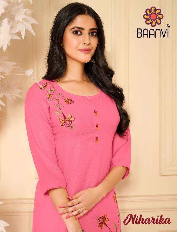 baanvi niharika vol 1 series 101-104 namo slub embroidery kurti 