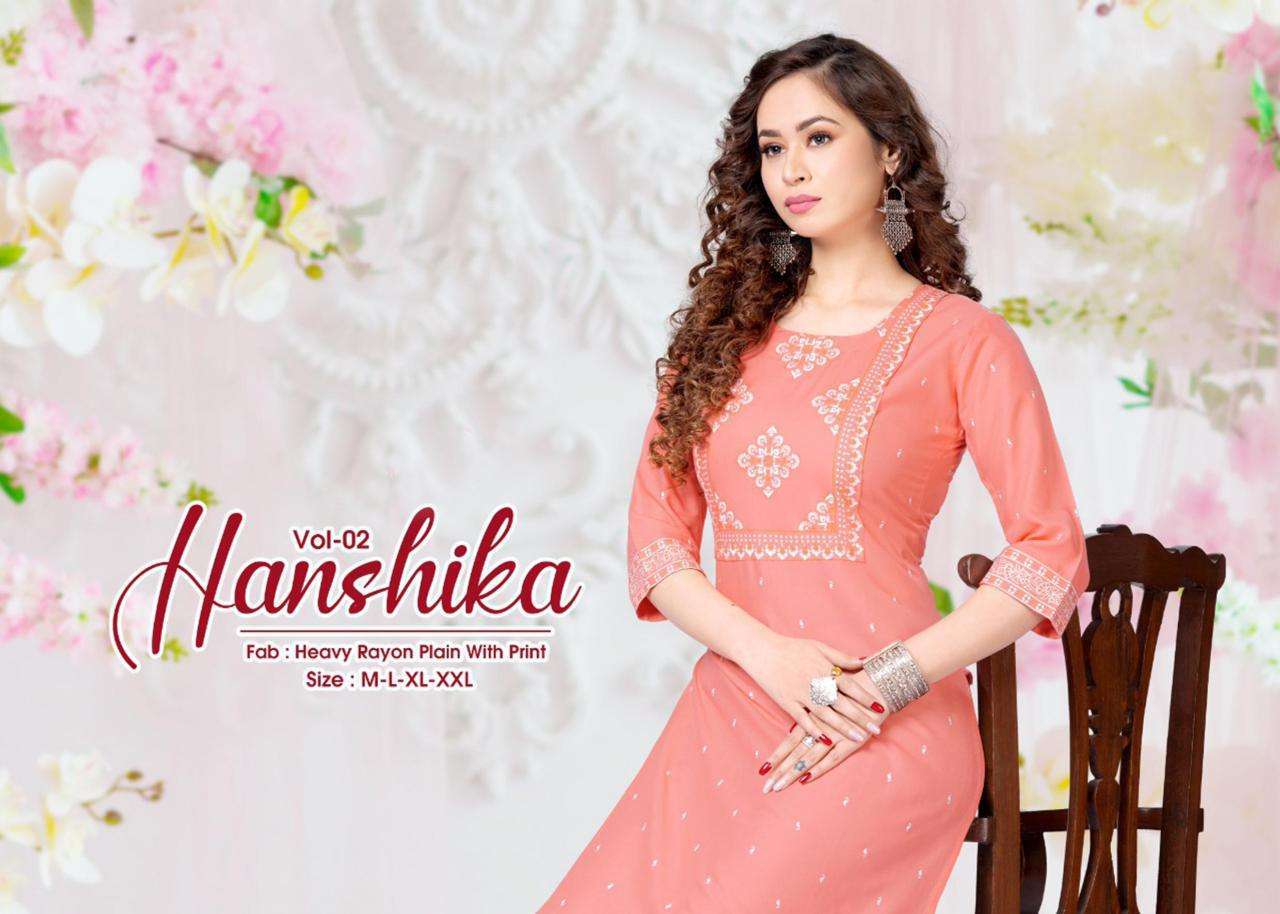 beauty queen hanshika vol-2 series 201-208 14 kg heavy rayon kurti 