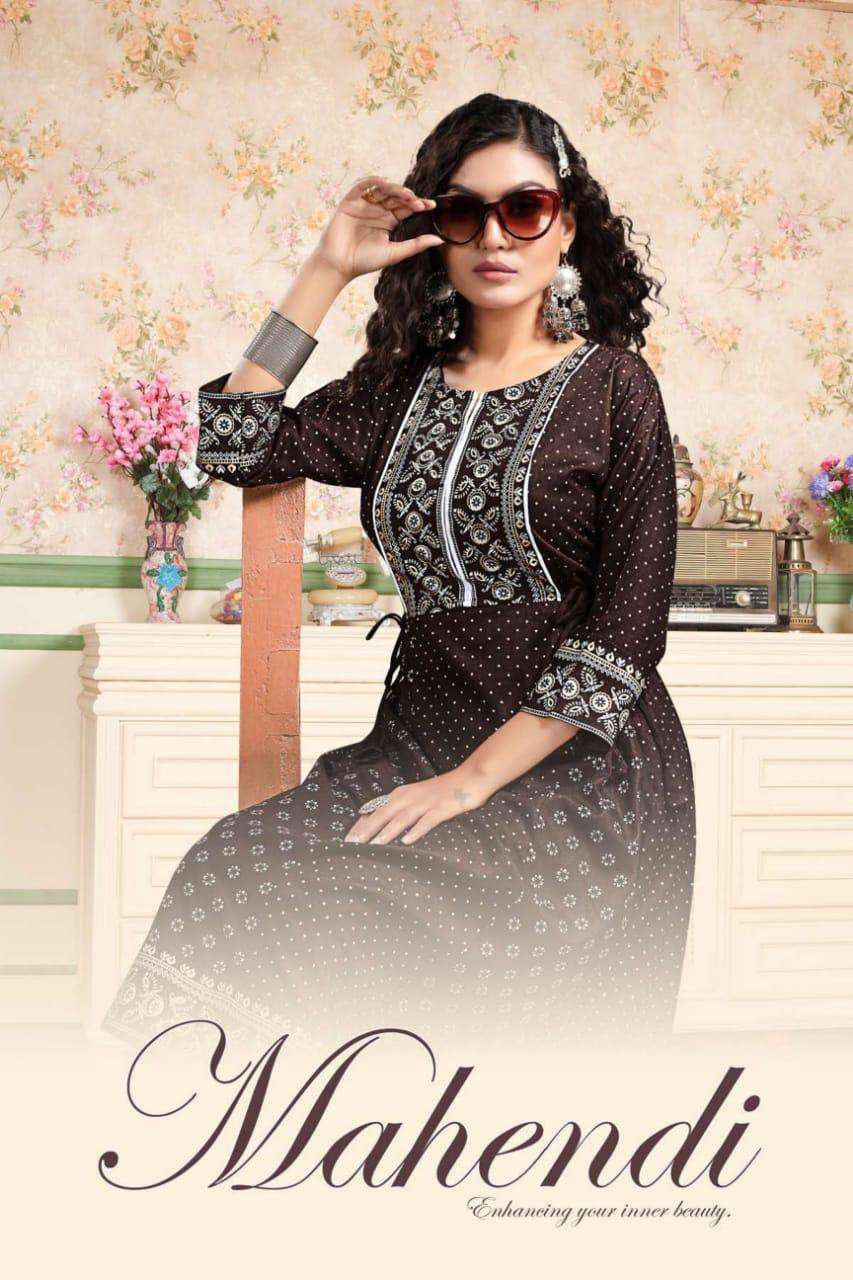 beauty queen mahendi series 8140 heavy rayon kurti 