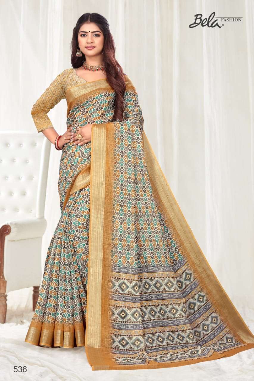 bela lime light series 531-540 linen digital saree