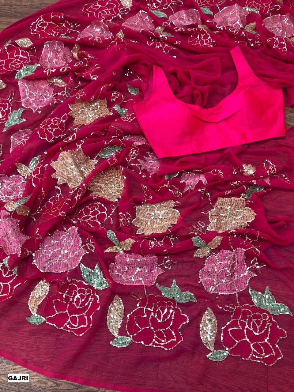 df 3221 design georgette saree with classy 6 niddle multy sequence work sarees