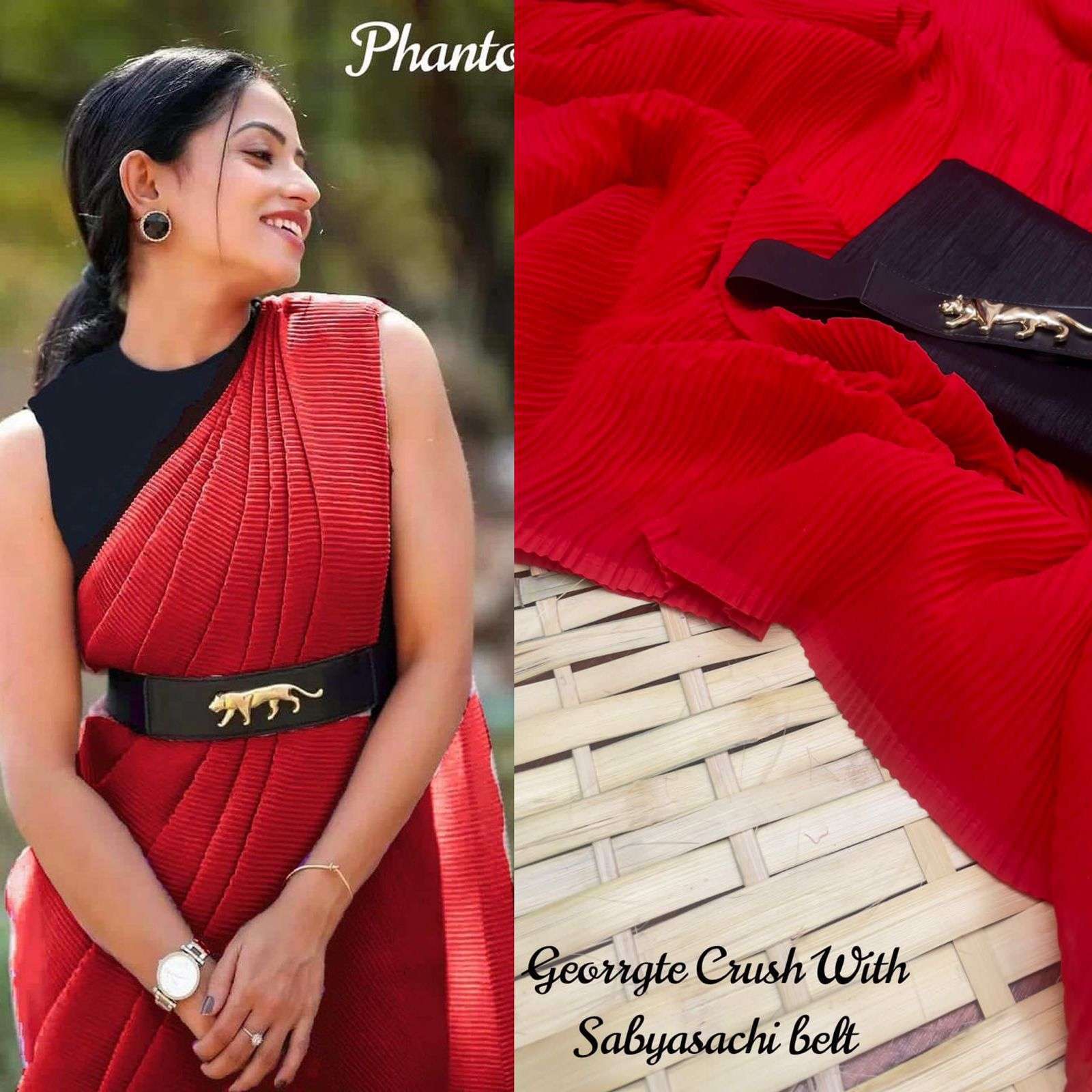 df 3241 design georgette crush saree with belt concept