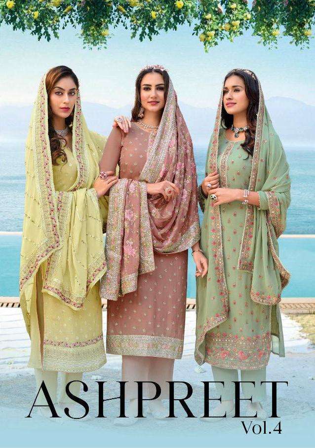 eba ashpreet vol 4 series 1405-1409 heavy chinon and georgette suit 