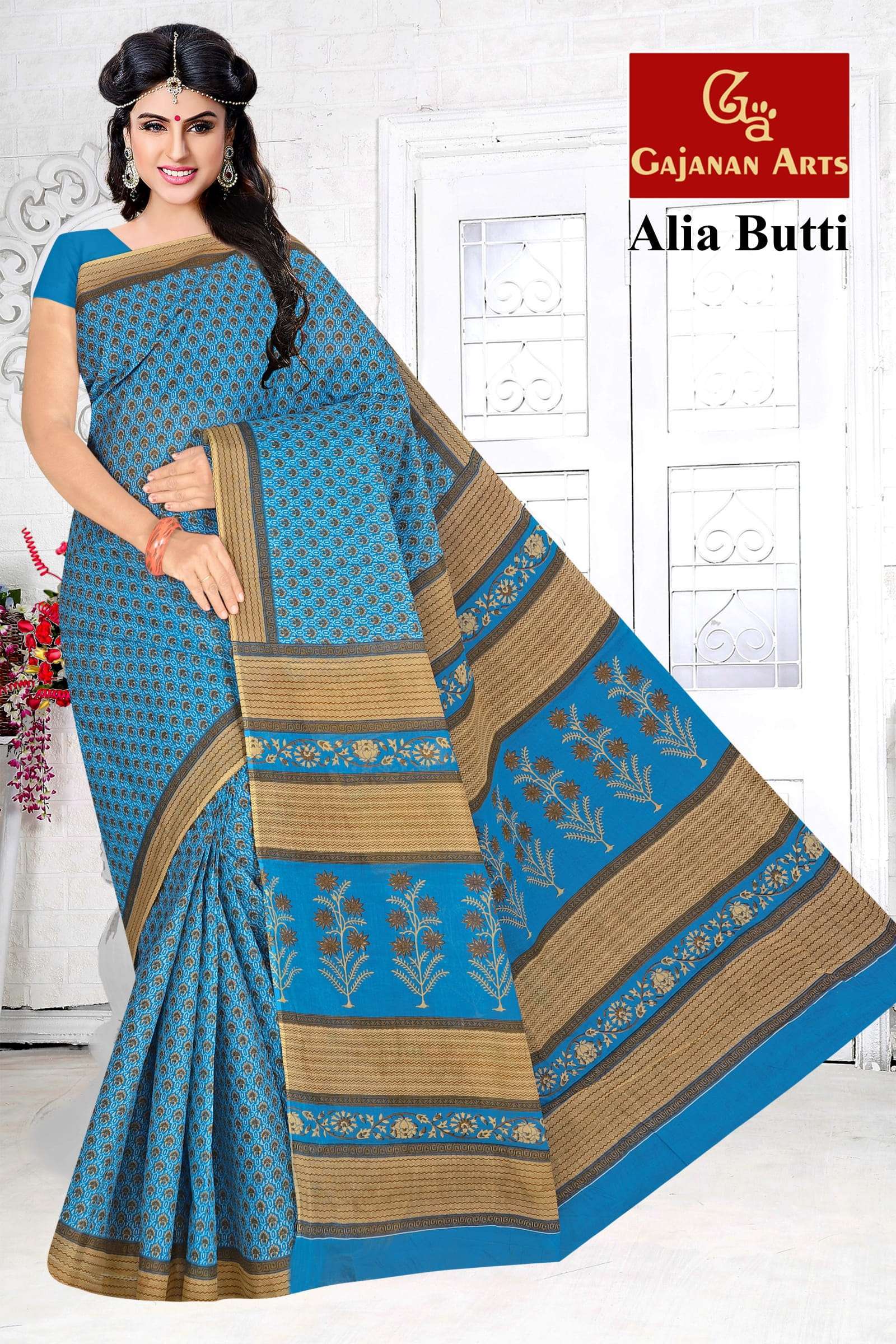 gajanan arts alia butti cotton sarees with bp