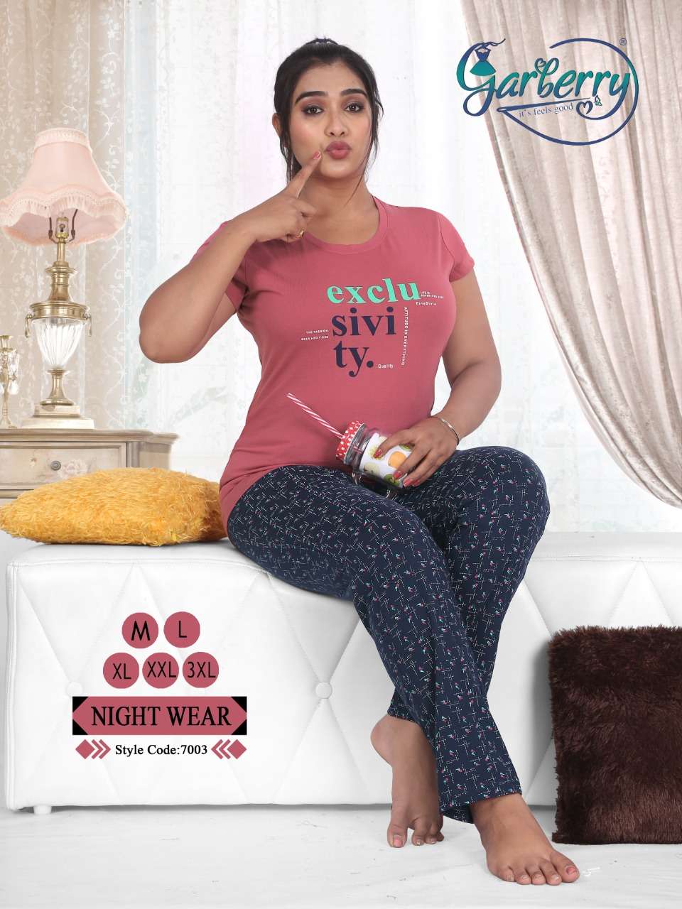Garberry Night Suit Vol-7 series 7003 Cotton Lycra Stretchable night suit