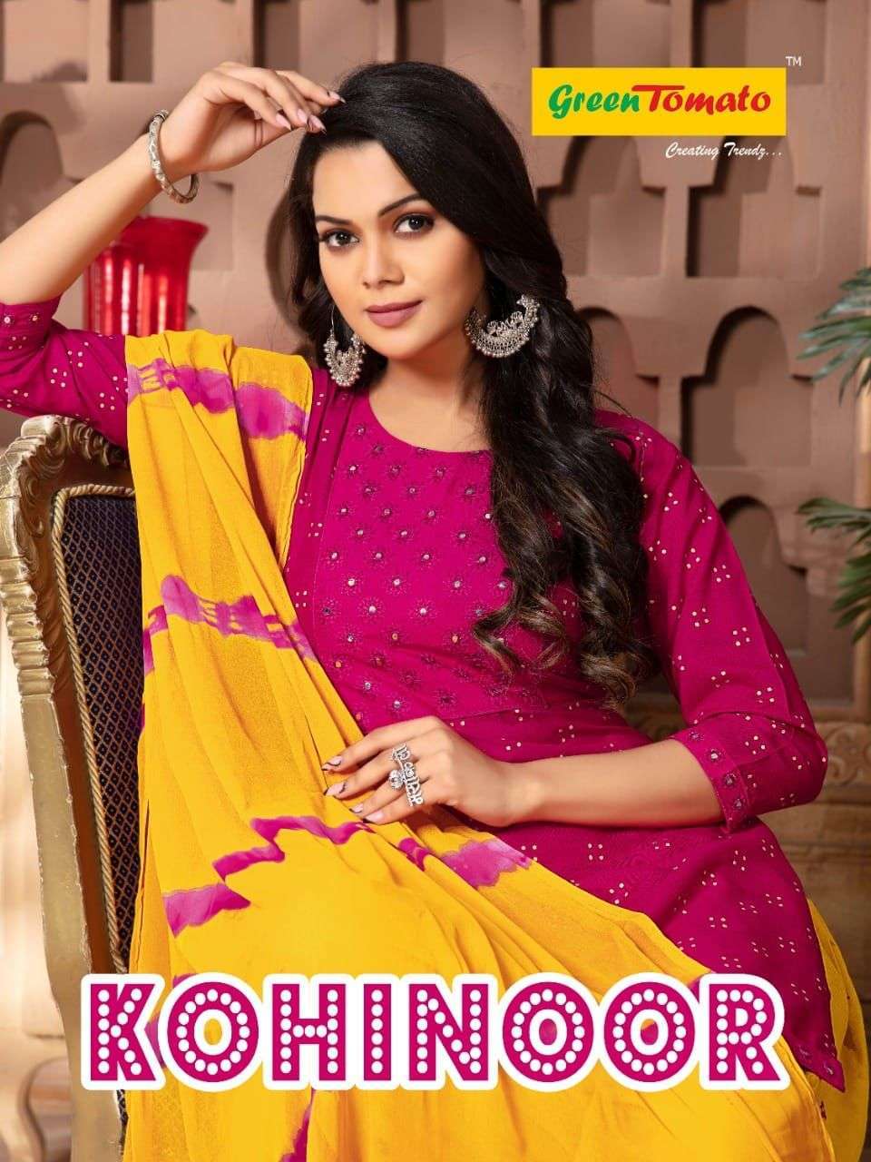 green tomato kohinoor patiyala series 001-008 heavy rayon readymade suit 