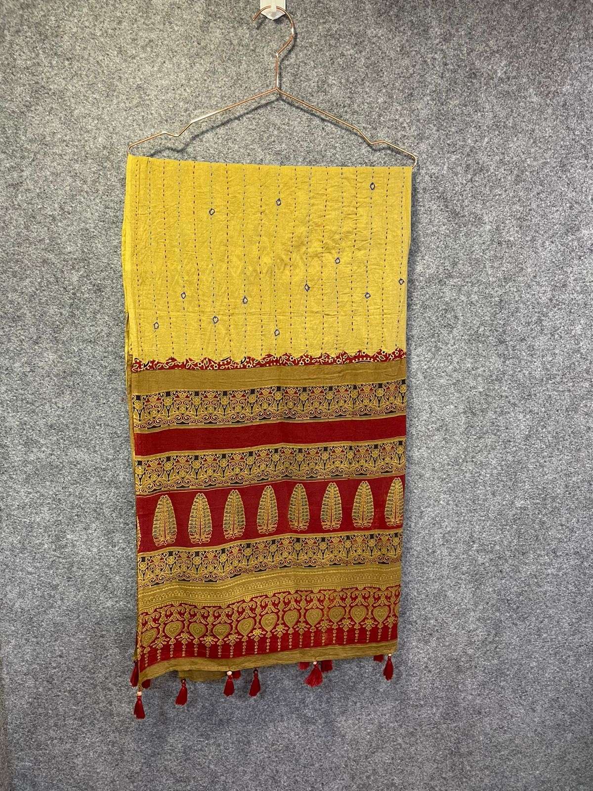 kc katha work dupatta with ajrakh border cotton dupatta