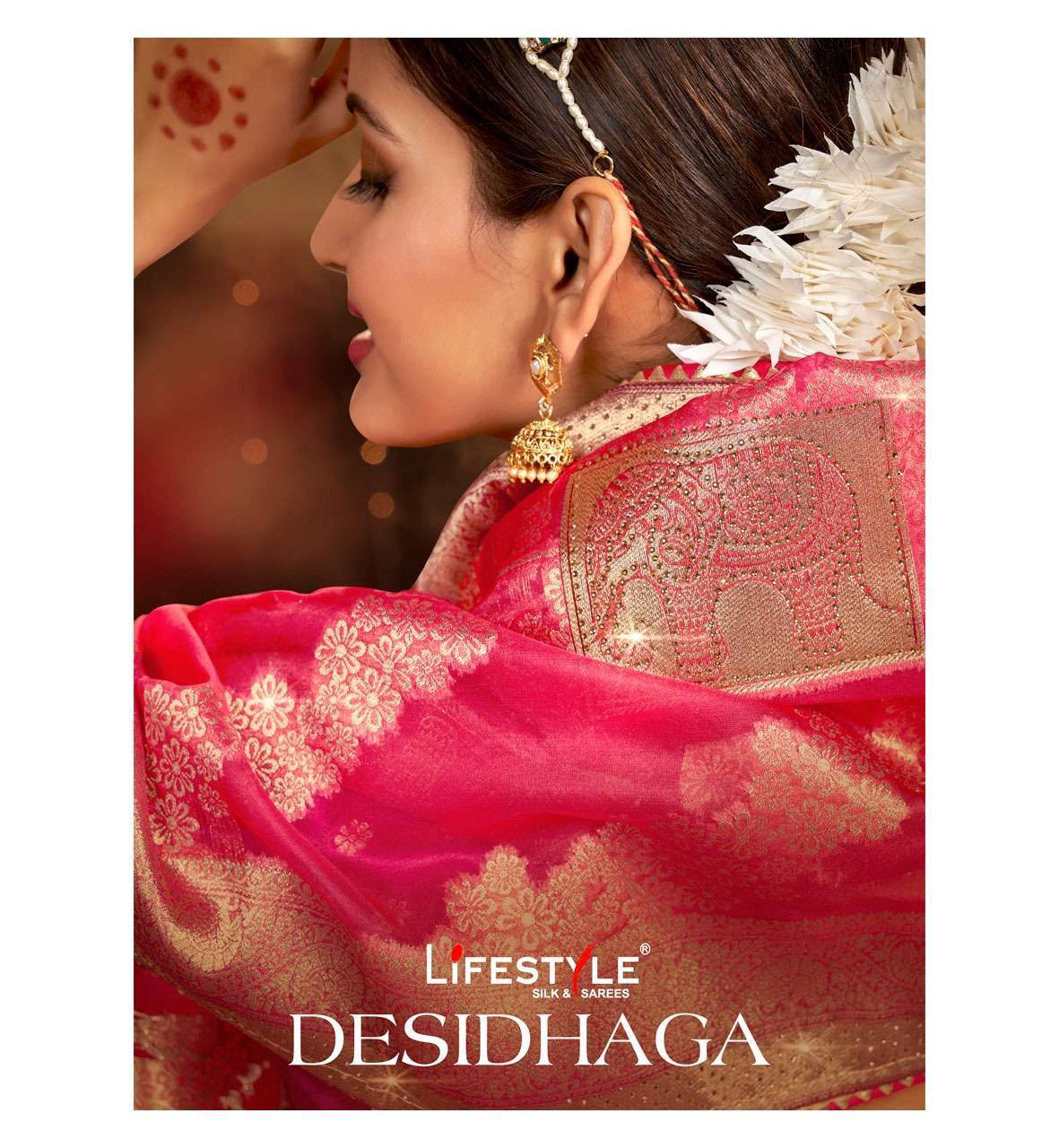 lifestyle desidhaga series 81121-81126 organza tissue saree