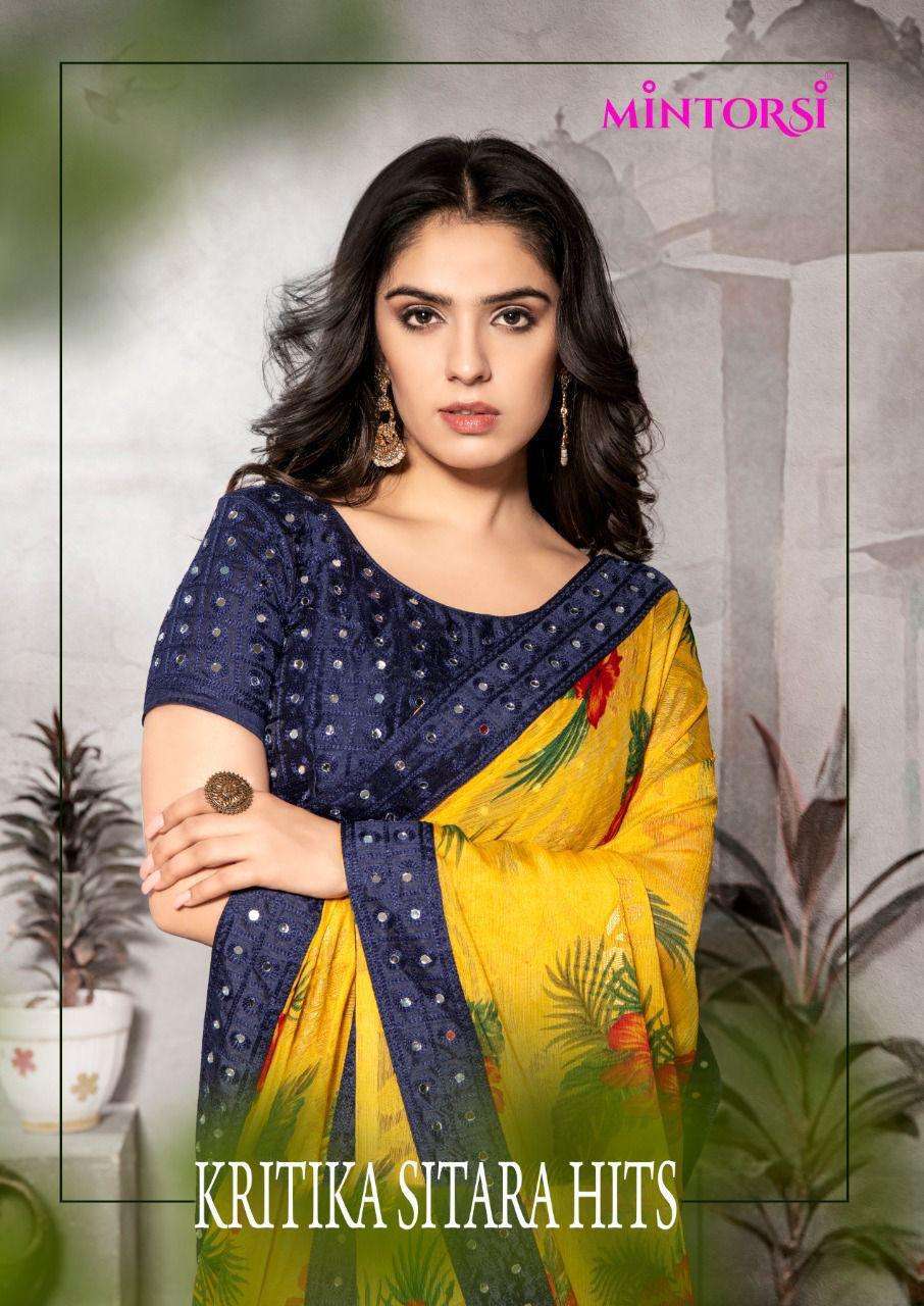 mintorsi kritika sitara hits Chiffon Brasso With Mill foil work saree