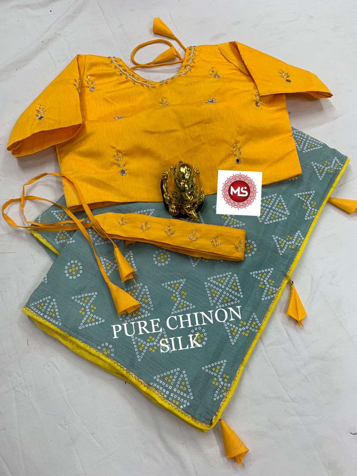 MS BRAND BANDHEJ  DESIGNER PURE CHINON SILK SAREE 