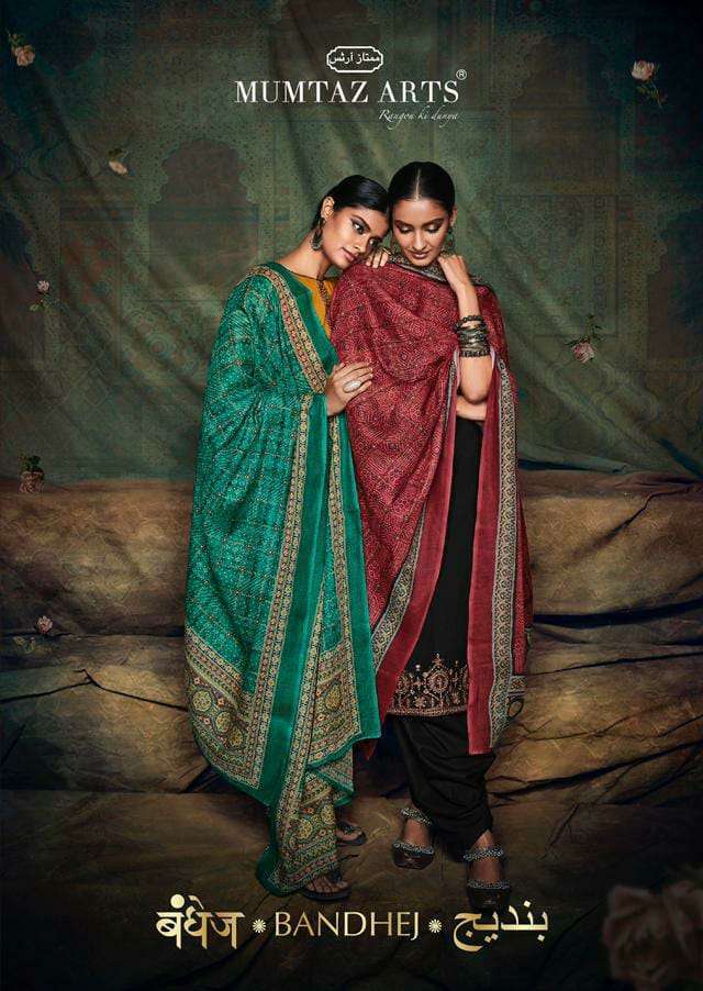 mumtaz arts bandhej series 1001-1010 pure jam satin suit