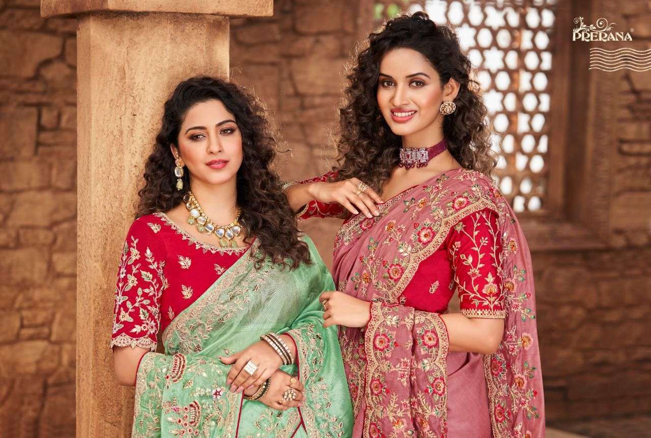 prerana silk series 1601-1609 Net Organza with Hand work saree