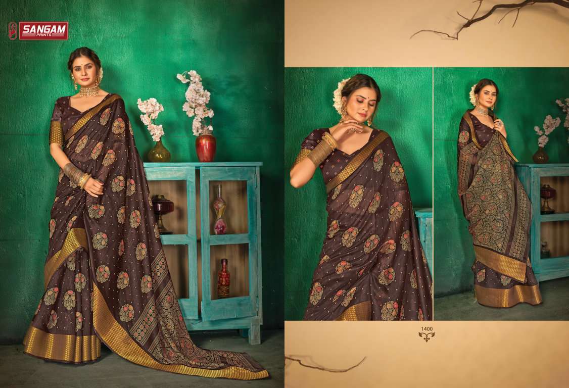 sangam prints sangini series 1395-1402 cotton zari border saree