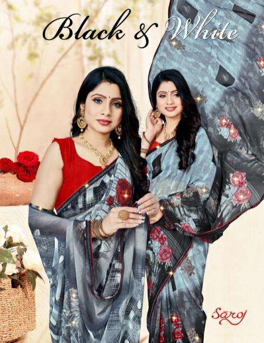 saroj black & white 2301-2308 Georgette with Swarovski work saree