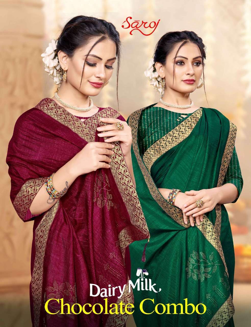 saroj dairy milk series 3501-3508 Soft Vichitra Silk saree