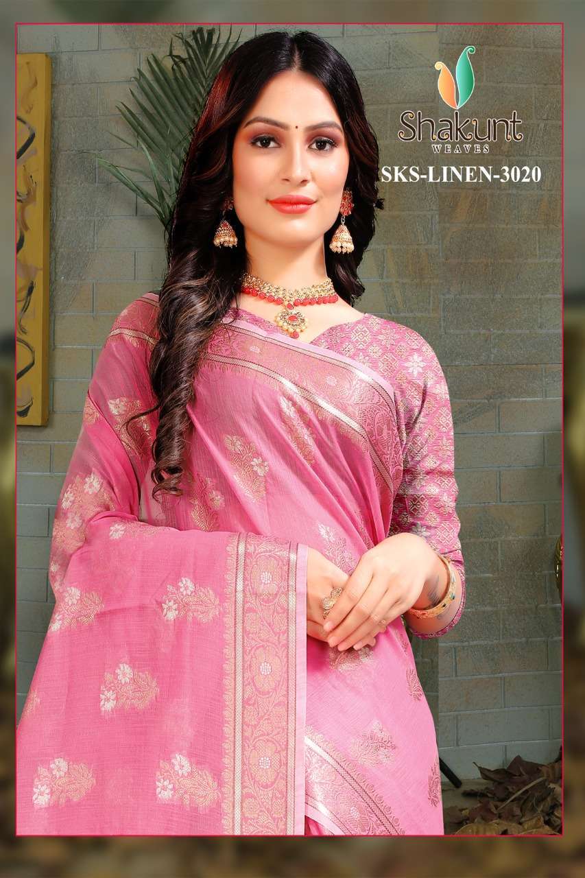 shakunt sks linen 3020 series 91126-91131 linen saree