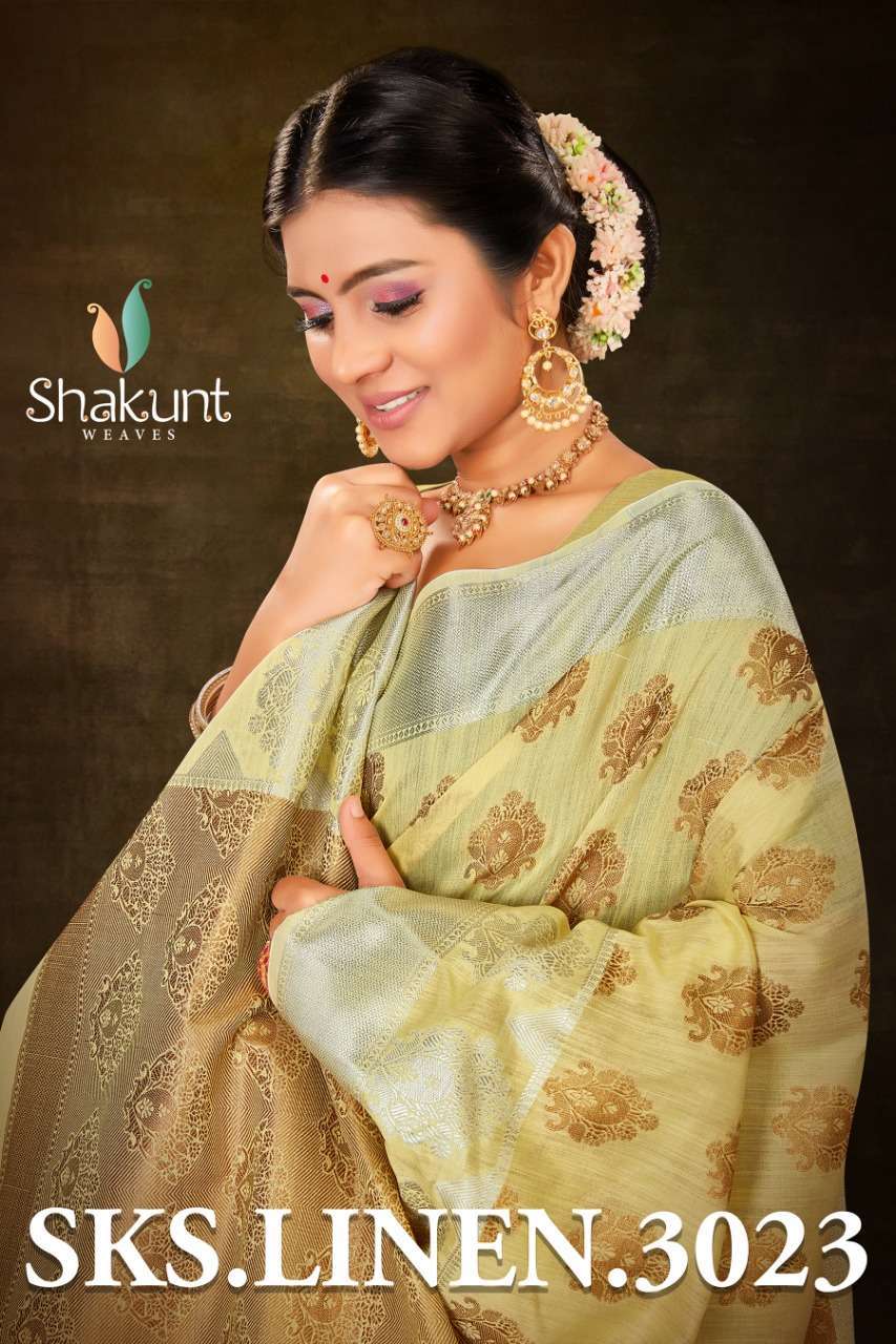 shakunt weaves sks-linen-3023 series 33481-33486 linen saree