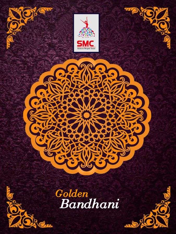smc golden bandhani printed cotton saree