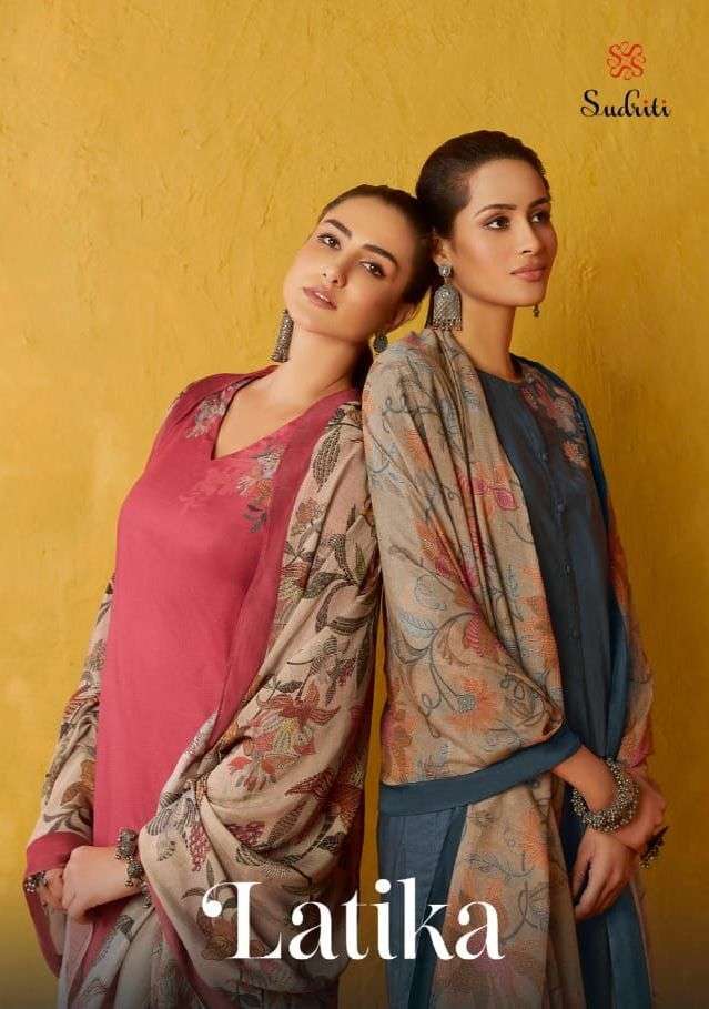 sudriti latika pure cotton digital print embroidery work suit 