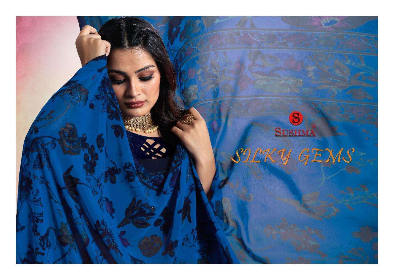 sushma silky gems series 34001-34005 georgette silk saree