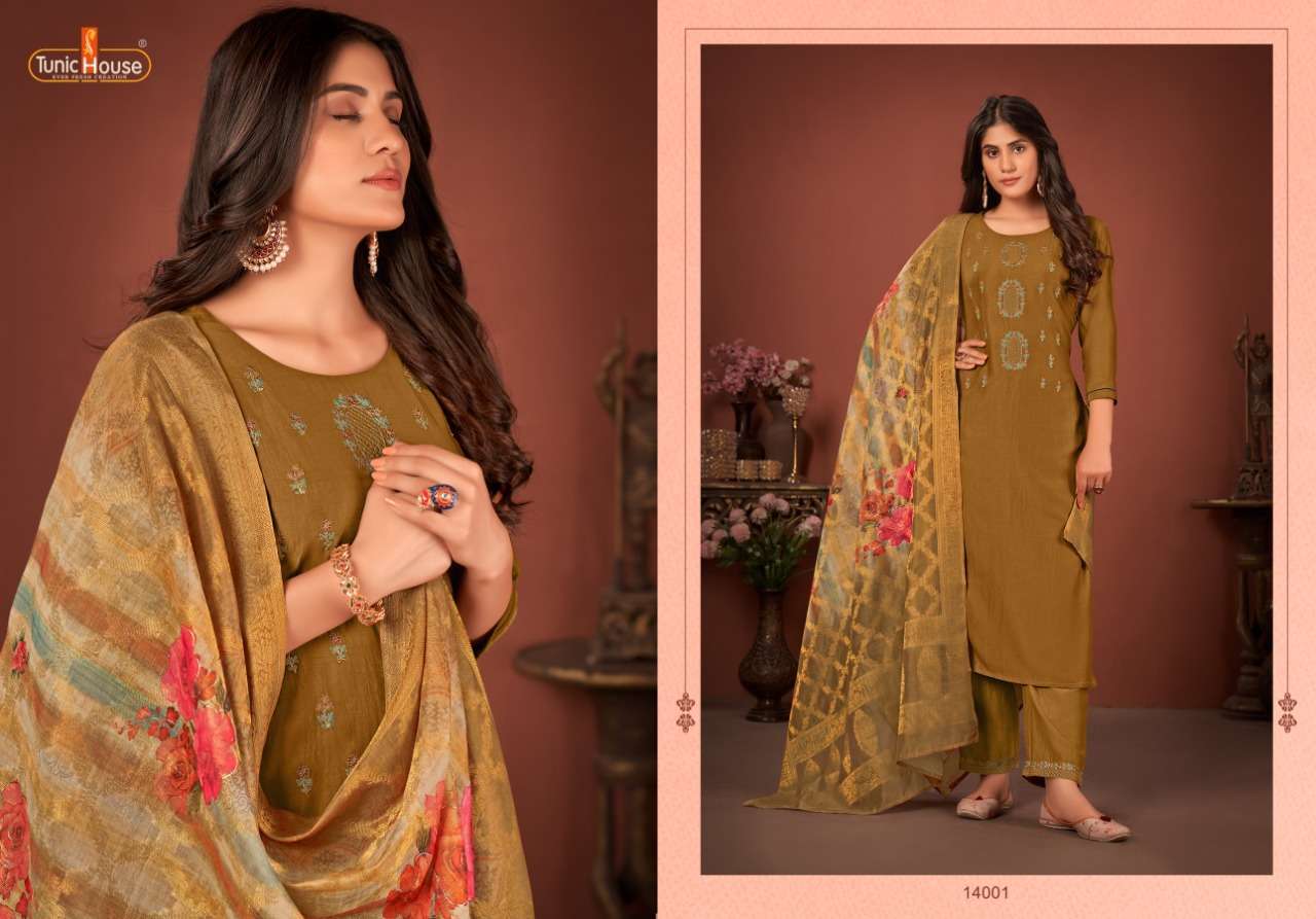 tunic house haseena series 14001-14005 soft silk readymade suit 