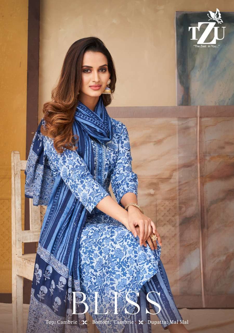 tzu bliss series 1001-1008 cambric cotton readymade suit 
