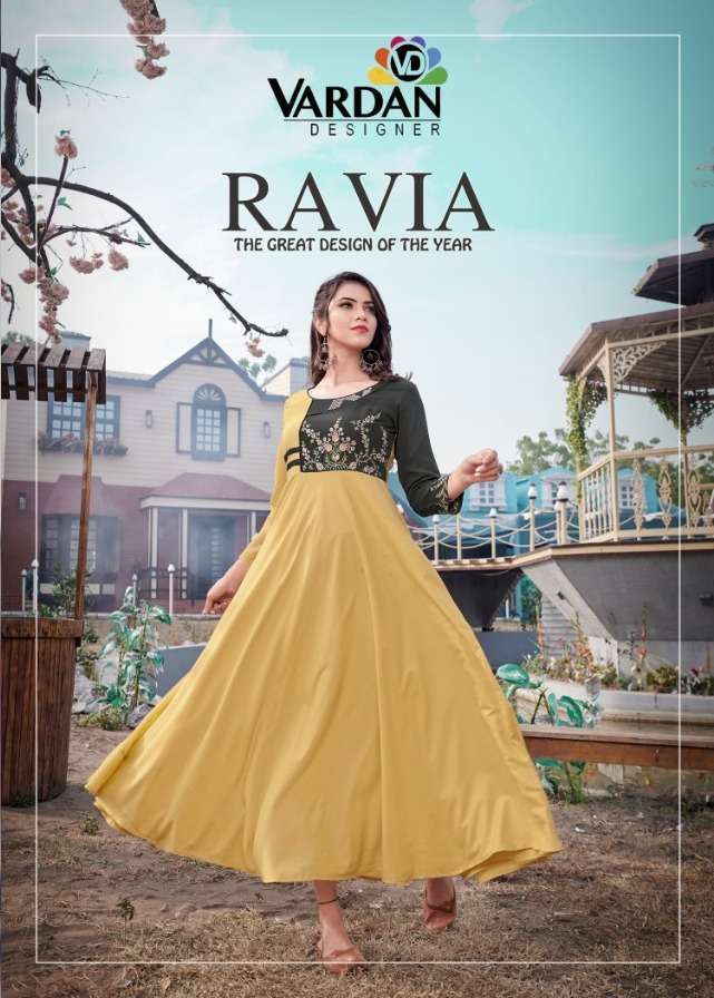 vardan ravia vol 1 series 6041-6044 14 kg heavy rayon long kurti
