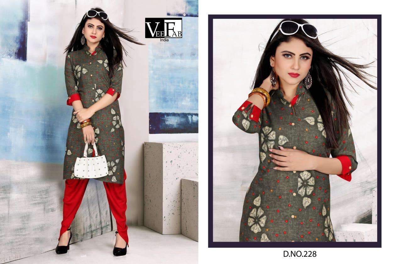 Vee Fab Pankh Vol 2 series 226-230 14 kg rayon dyed kurti 