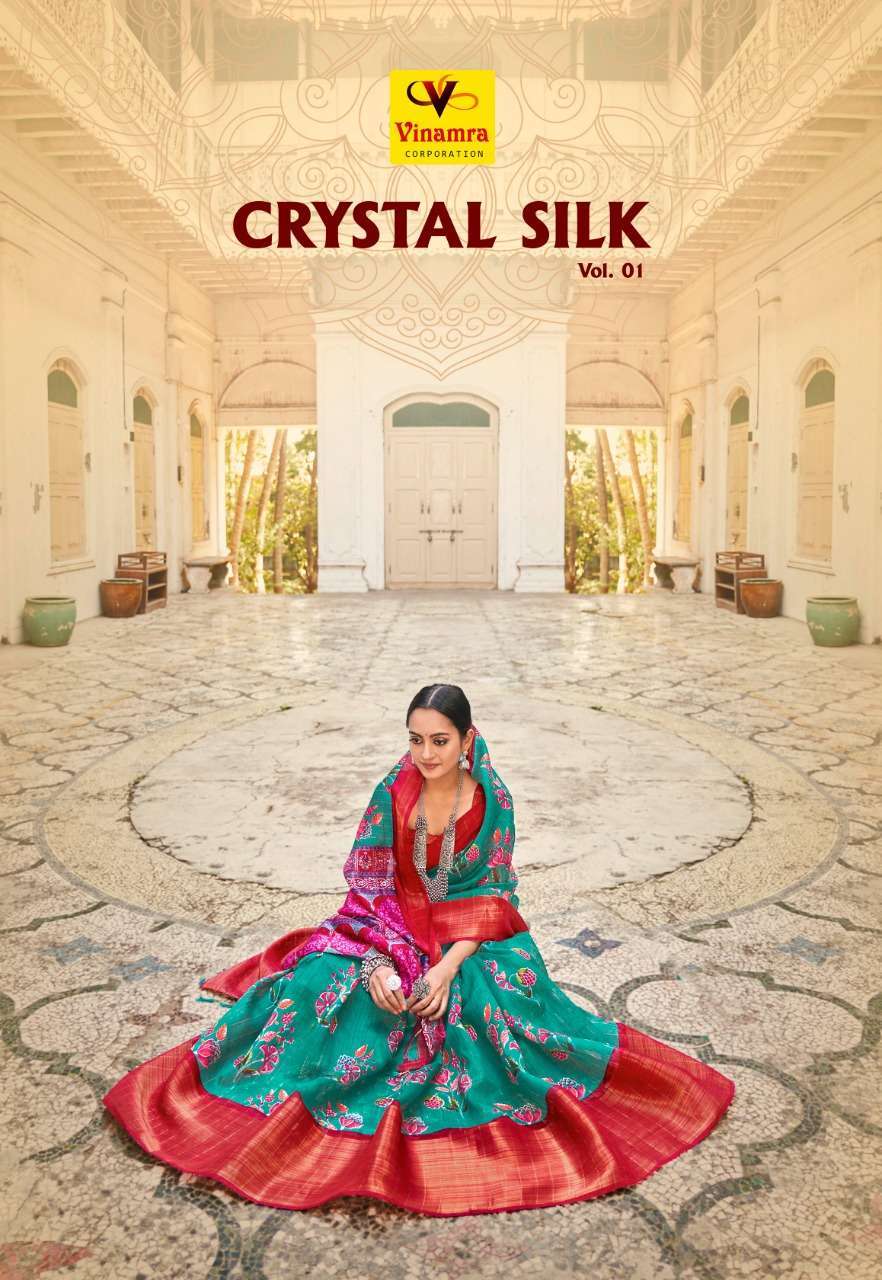 vinamra crystal silk vol 1 series 1001-1006 cotton zari saree