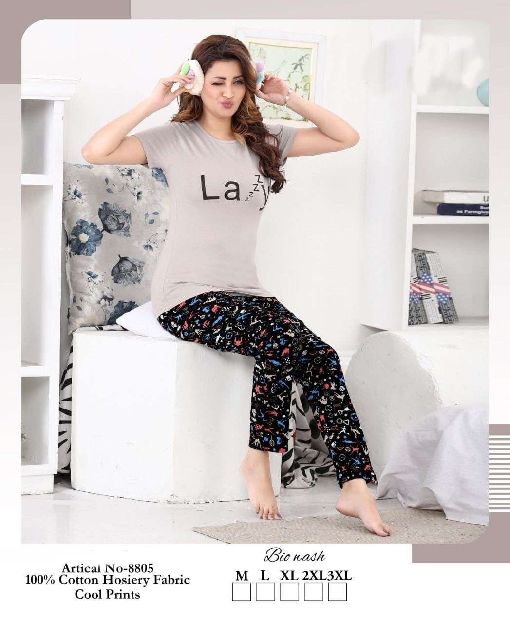 8801 SERIES DESIGNER COTTON HOSIERY NIGHT SUIT 